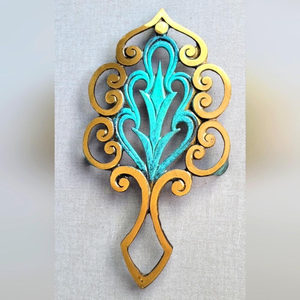 Vintage Oppenheim Enamel Blue Brass Trivet 331 Made In Israel